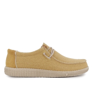 Mocasin textil lino bordon pala y cordones hombre amarillo