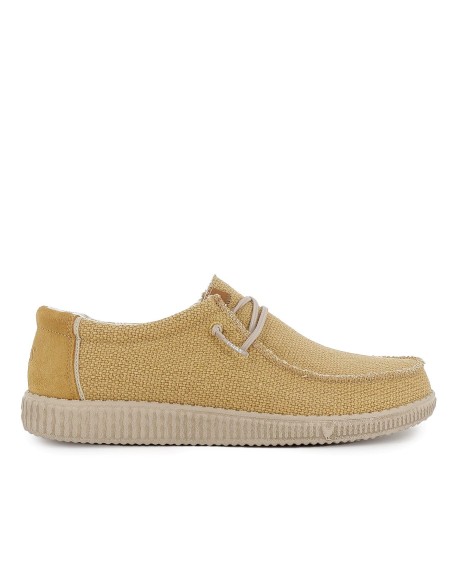 Mocasin textil lino bordon pala y cordones hombre amarillo
