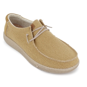 Mocasin textil lino bordon pala y cordones hombre amarillo 2