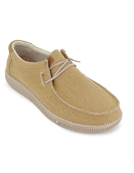Mocasin textil lino bordon pala y cordones hombre amarillo