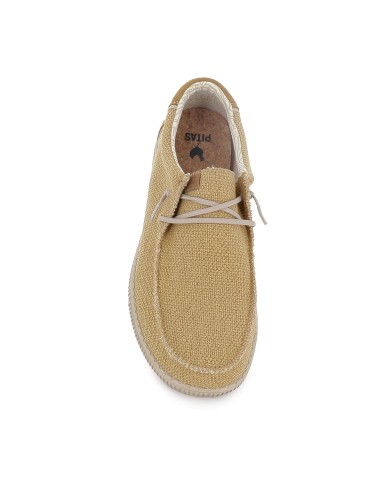 Mocasin textil lino bordon pala y cordones hombre amarillo