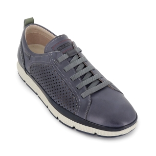 Zapato piel semi-troquelados de cordones elásticos hombre azul 2