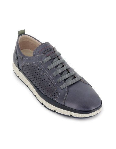 Zapato piel semi-troquelados de cordones elásticos hombre azul