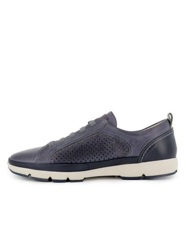 Zapato piel semi-troquelados de cordones elásticos hombre azul