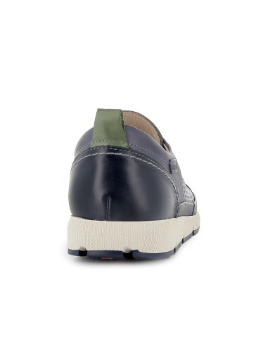 Zapato piel semi-troquelados de cordones elásticos hombre azul