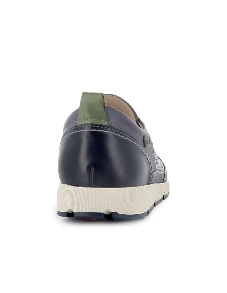 Zapato piel semi-troquelados de cordones elásticos hombre azul