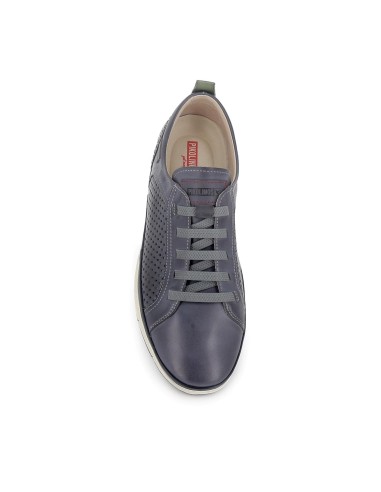 Zapato piel semi-troquelados de cordones elásticos hombre azul