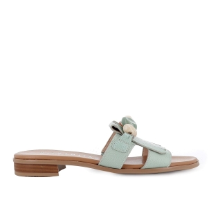 Zueco flecos adorno piedra plano y flexible mujer verde