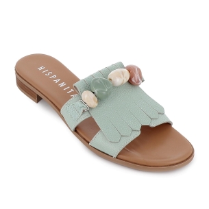 Zueco flecos adorno piedra plano y flexible mujer verde 2