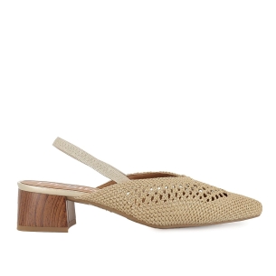 Zueco vestir tela trenzada con elastico y tacon 4cm mujer dorado