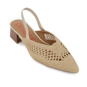 Zueco vestir tela trenzada con elastico y tacon 4cm mujer dorado 2