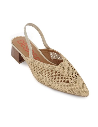 Zueco vestir tela trenzada con elastico y tacon 4cm mujer dorado