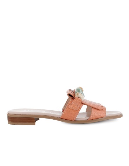 Sandalia destalonada broche central tira para mujer naranja