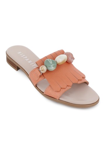 Sandalia destalonada broche central tira para mujer naranja