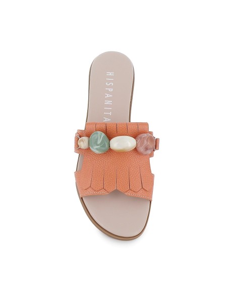 Sandalia destalonada broche central tira para mujer naranja