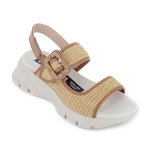 Sandalia rafia forrada piel y hebilla cuña mujer natural 2