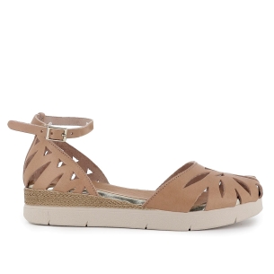 Zapato con correa tipo gilda piel calada cuña mujer taupe