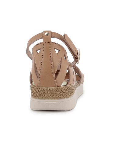 Zapato con correa tipo gilda piel calada cuña mujer taupe