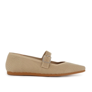 Zapato correa licra y hebilla cuña baja comoda mujer beige