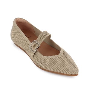 Zapato correa licra y hebilla cuña baja comoda mujer beige 2