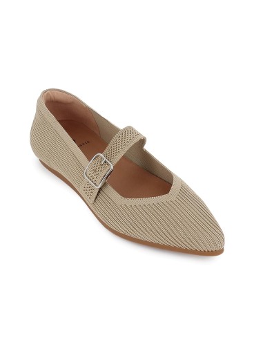 Zapato correa licra y hebilla cuña baja comoda mujer beige