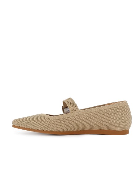 Zapato correa licra y hebilla cuña baja comoda mujer beige