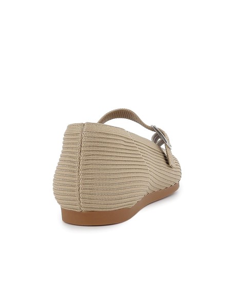 Zapato correa licra y hebilla cuña baja comoda mujer beige