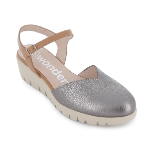 Sandalia de diario con correa y piel cuña fly y pala piel plata mujer 2