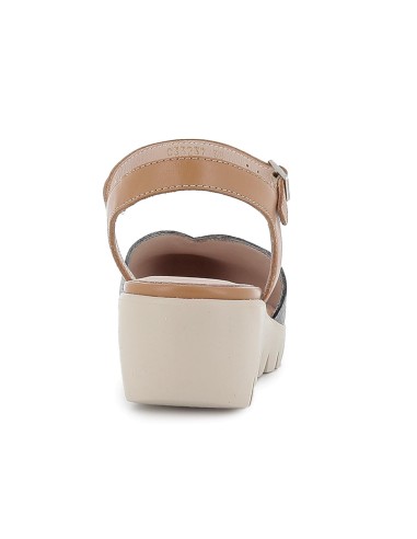 Sandalia de diario con correa y piel cuña fly y pala piel plata mujer