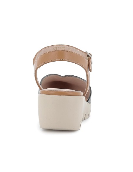 Sandalia de diario con correa y piel cuña fly y pala piel plata mujer