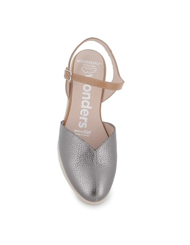 Sandalia de diario con correa y piel cuña fly y pala piel plata mujer