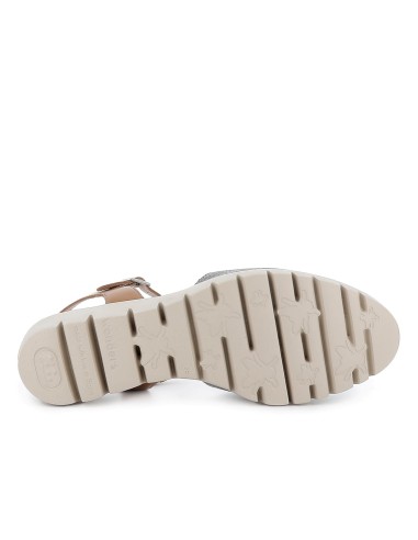 Sandalia de diario con correa y piel cuña fly y pala piel plata mujer