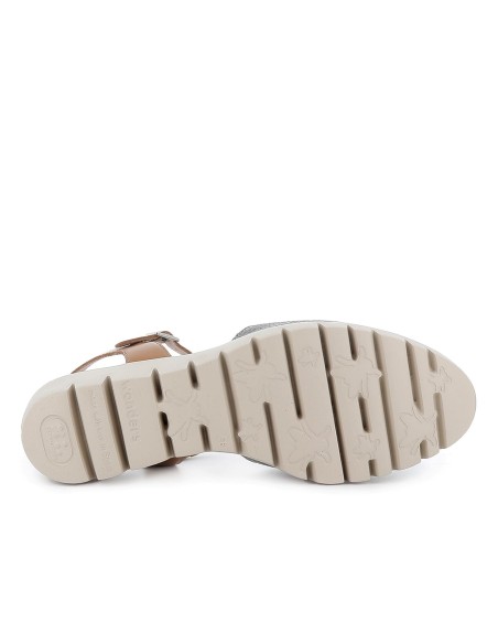 Sandalia de diario con correa y piel cuña fly y pala piel plata mujer