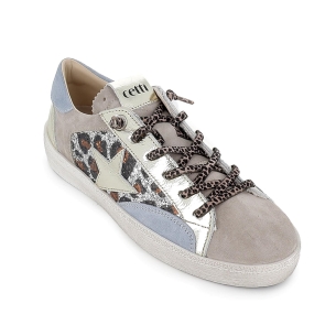 Deportivas casual cordones elásticos animal print glitter plata mujer 2
