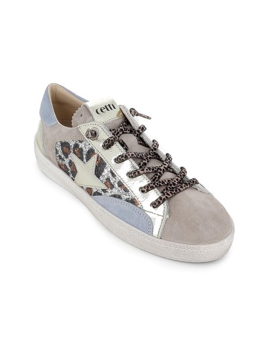 Deportivas casual cordones elásticos animal print glitter plata mujer
