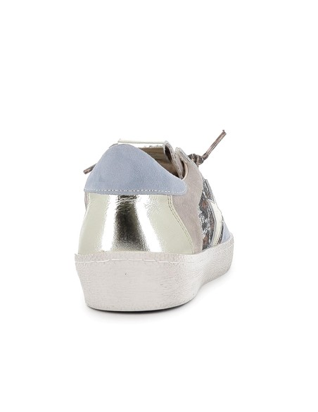 Deportivas casual cordones elásticos animal print glitter plata mujer