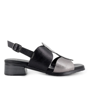 Sandalia piel adornos circulares tacon bajo mujer negro