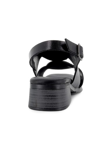 Sandalia piel adornos circulares tacon bajo mujer negro