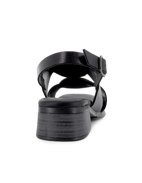 Sandalia piel adornos circulares tacon bajo mujer negro