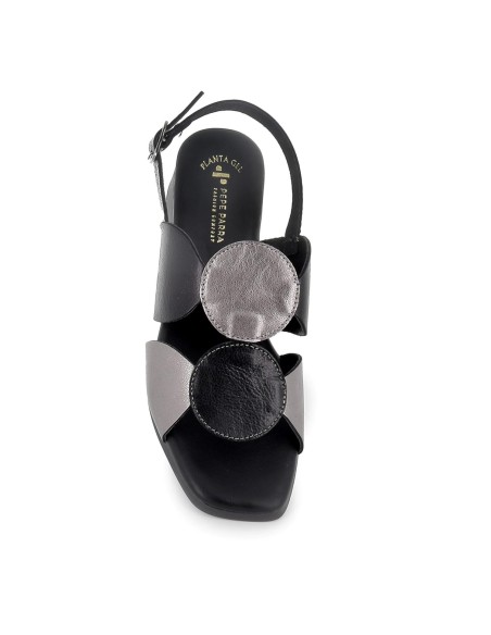 Sandalia piel adornos circulares tacon bajo mujer negro