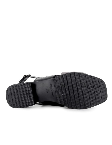 Sandalia piel adornos circulares tacon bajo mujer negro