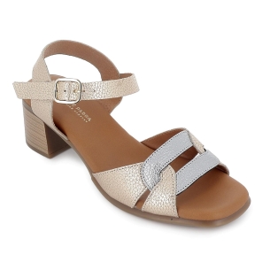 Sandalia piel grabada diseño hebilla mujer dorado 2