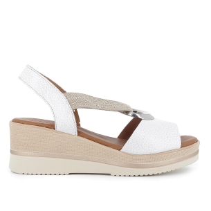 Sandalia piel con elastico y argolla cuña ligera mujer blanco