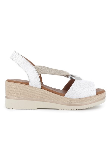 Sandalia piel con elastico y argolla cuña ligera mujer blanco