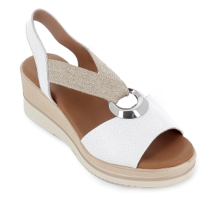 Sandalia piel con elastico y argolla cuña ligera mujer blanco 2