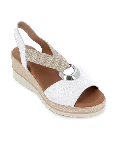 Sandalia piel con elastico y argolla cuña ligera mujer blanco