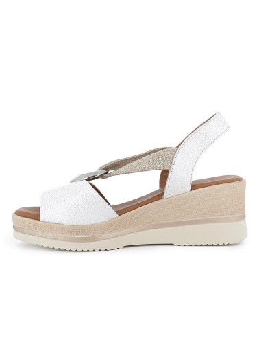 Sandalia piel con elastico y argolla cuña ligera mujer blanco