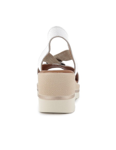 Sandalia piel con elastico y argolla cuña ligera mujer blanco