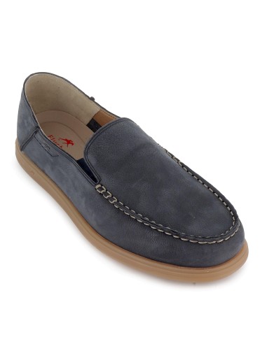 Mocasin piel blando con elasticos hombre azul