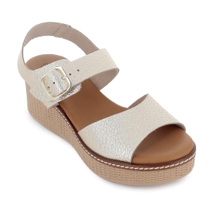 Sandalia piel grabados cuña y hebilla mujer dorado 2